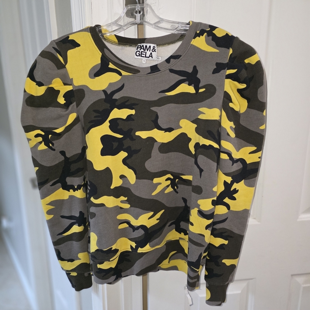 Pam & Gela Camouflage Sweatshirt - Yellow and Gray NEW